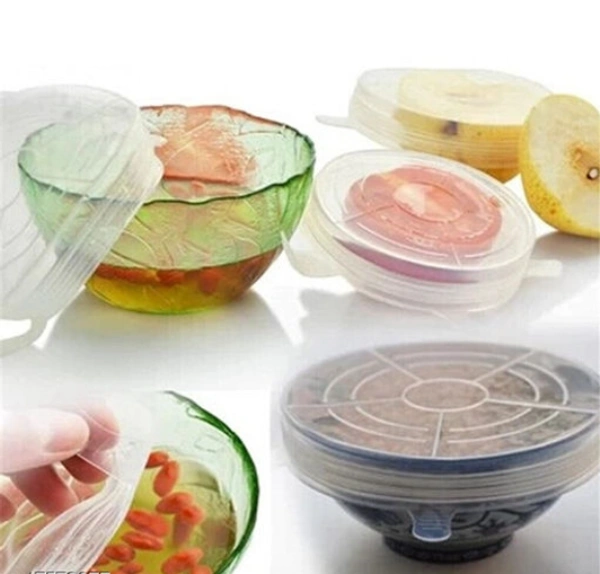 6Pcs Silicone Stretch Preserve Pot Bowl Fruit Lid for Fridge Microwave Food Container Cover  -  Green,  Multipack